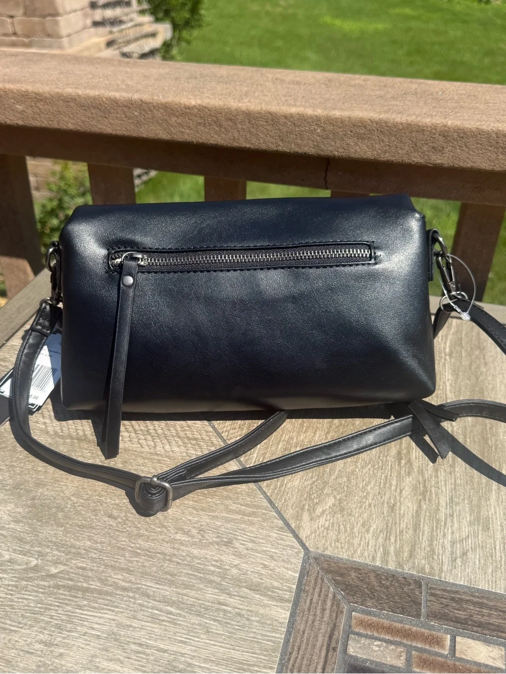 NWT Ed Hardy Foldover Clutch Black Vegan Leather Crossbody Bag